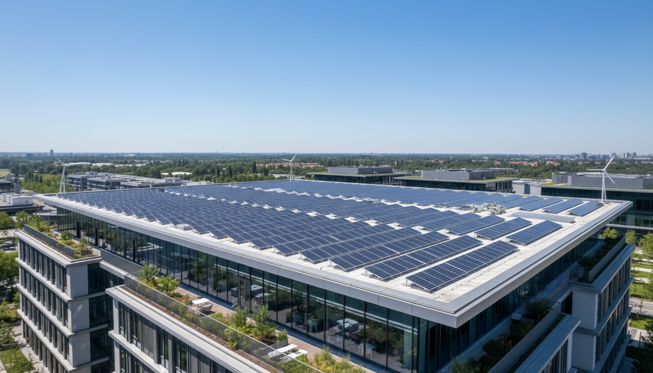 Modern commercial building rooftop with lightweight PV modules showing long-term solar feasibility for business facilities